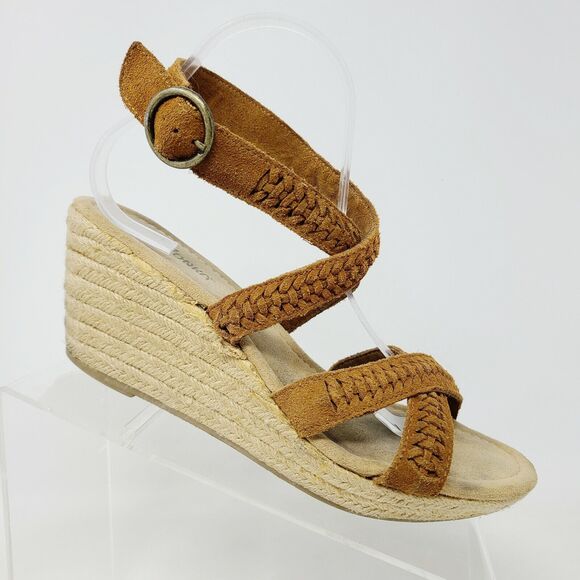 Minnetonka Womens Brown Suede Sandal Wedges Espadrilles size 10 M Braided Boho - Picture 1 of 7